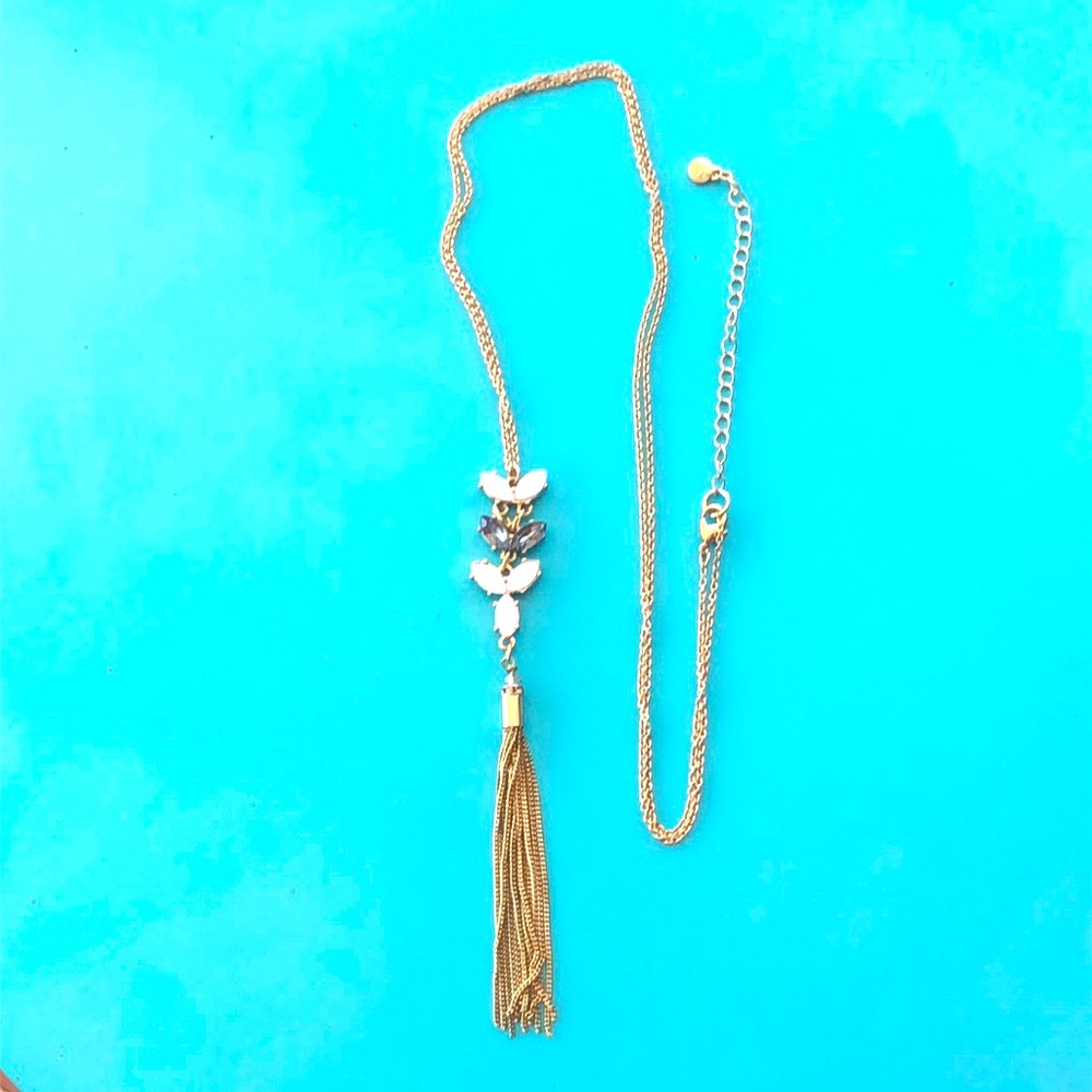 Lauren Conrad Tassel Necklace Gold Tone Rhinestones